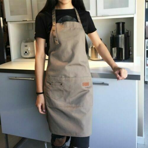 Kitchen Useful Solid Apron Pockets Adjustable Butcher Crafts Baking Chefs BBQ Plain Water-Proof Unisex