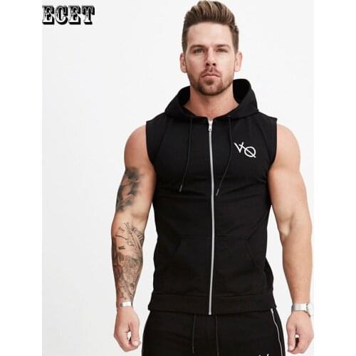 Summer Fashion Fitness Mens Sportswear Cotton Sleeveless Zipper Mens Top Jogger Brand Casual Mens Clothing