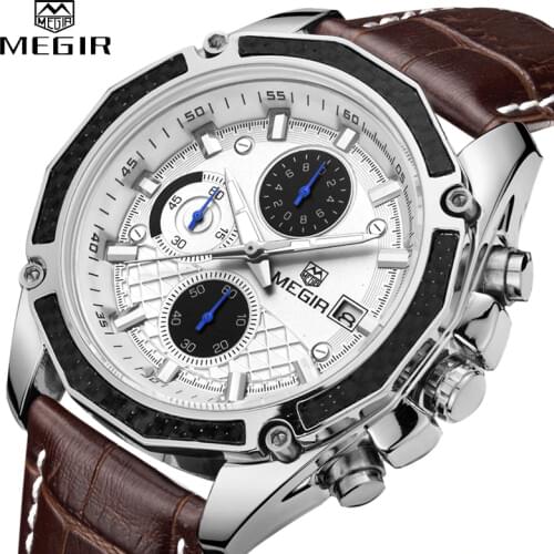 MEGIR Watch Business Quartz Men Watches Military Waterproof Leather Sport Wristwatch Chronograph Male Clock Relogio Masculino