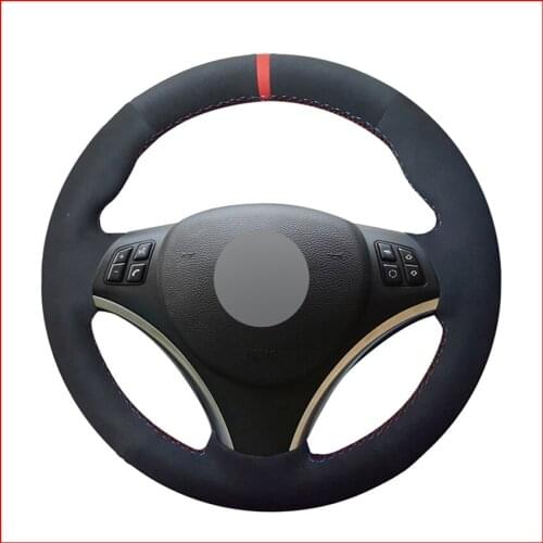 MEWANT Black Suede Steering Wheel Covers for BMW E90 E91 E92 E93 E87 E81 E82 E88 X1 E84 Accessories