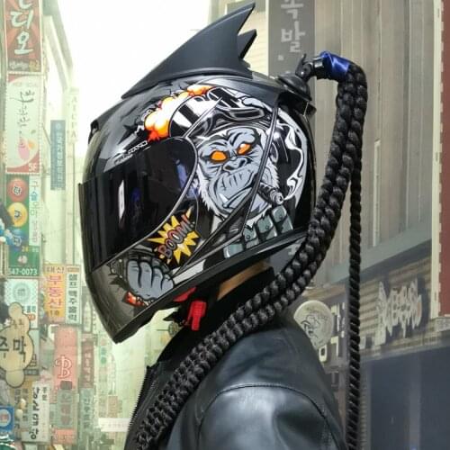 Full Face Motorcycle Helmets Safety Unisex Dirt Bike ATV Cascos Moto Motorcycle Helmet Dot Approved Braided Wigs Protective