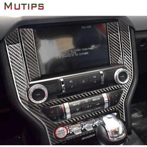 Mutips For Ford Mustang Center Console CD AC Control Panel Cover Carbon Fiber Decoration Accessories 2015 2016 2017 2018 2019