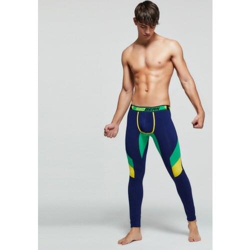 Men long underwear mens tight underwear thermal underwear men Cotton color matching Slim and comfortable Leggings Warm pants