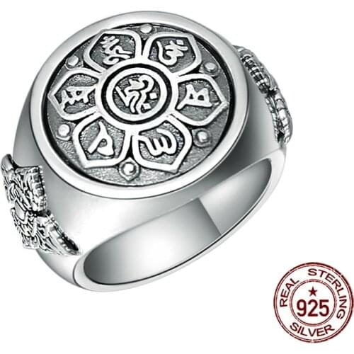 100% S925 sterling silver mens ring personality fashion classic jewelry punk style carved lotus shape to send gifts for lovers
