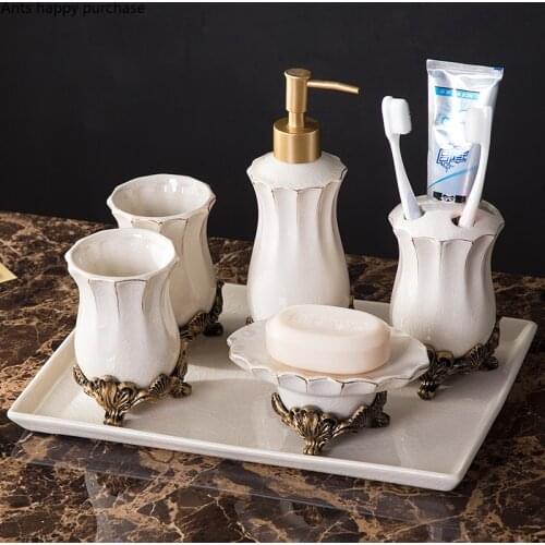 European Style Bathroom Five-piece Suit Bathroom Supplies White Kit Toiletries Wash Set Home Ceramics Decorative Accessories