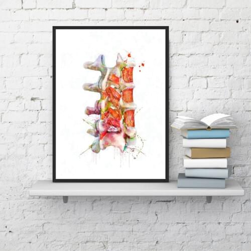Human Spine Wall Art Canvas Poster Prints Neurology Art Anatomy Watercolor Picture Painting Clinic Doctor Office Wall Decor