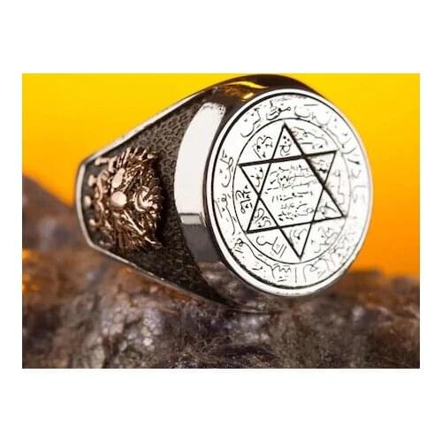 Ottoman Crested Seal Of solomon Ring Islamic 925 sterling gumus solomon yazisiErkek Ring 925 sterling Islamic Muslim prayer dubai iran
