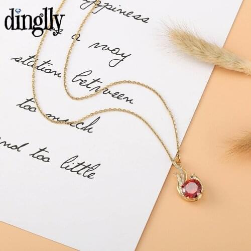 Dinglly New Korea Red CZ Phoenix Bird Pendant Necklace For Women Girls Golden Stainless Steel Chain Clavicle Chain Gift