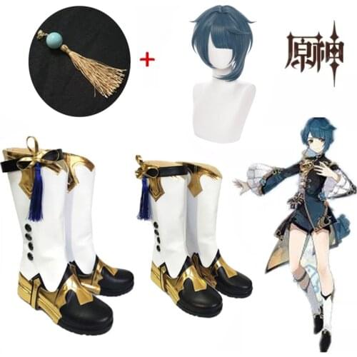 Genshin Impact Xingqiu Cosplay Wig Short Grey Blue Wig Cosplay Anime Cosplay Wigs Heat Resistant Synthetic Wigs Halloween