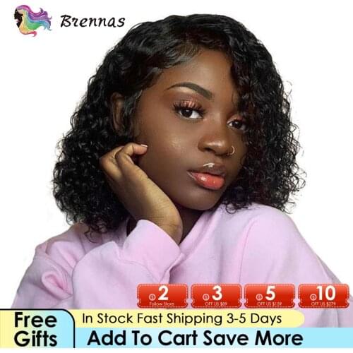 Curly Bob Wig Natural Color Glueless Curly Bob Wig 13x1 Part Lace Wigs Baby Hair Peruvian Remy Human Hair Wig For Women