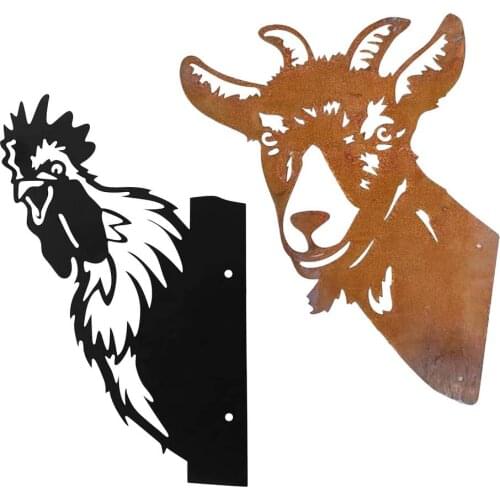 Patina Metal Art Goat Rooster Garden Peeker Animal Decoration Outdoors Garden Yard Pendant Decoration