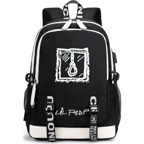 2020 Lil Peep Backpack Women And Man Student Bag For Laptop Bagpack With USB Charging Port Headphone Cable Canvas Bag For Girls