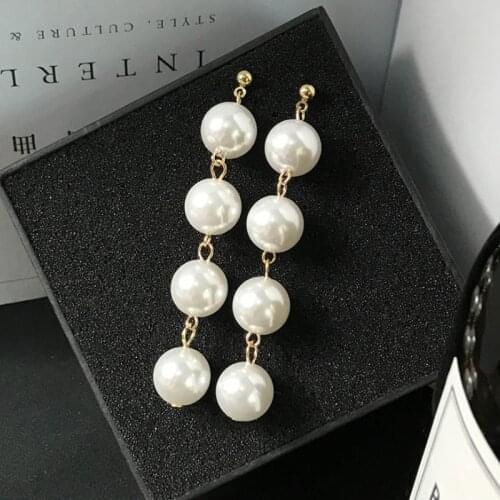 Elegant Round White Simulated Pearl Earrings Korean Big Beads Statement Long Earrings For Women Piercing Summer Jewelry