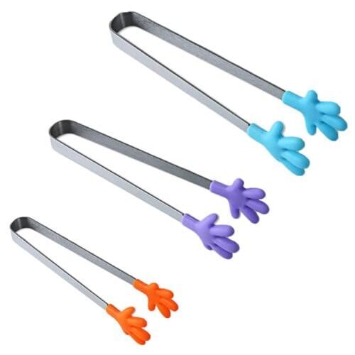 Stainless Steel Silicone Mini Handy Food Tongs Food Clips Kitchen BBQ Pastry Tool Hot Kitchen Dining
