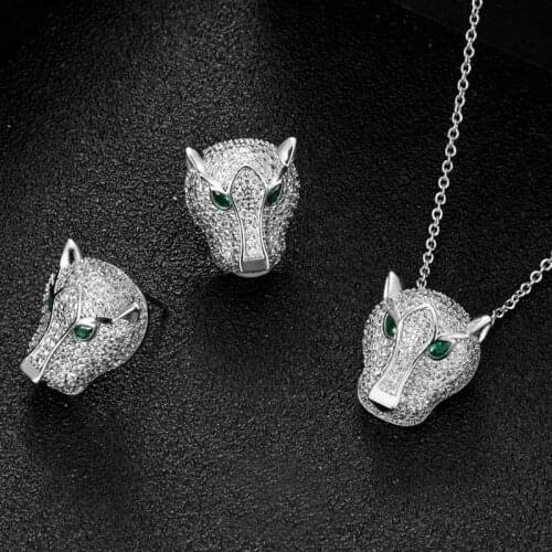 Zlxgirl Small size leopard head wedding pendant with earring jewelry set Love leopard necklace ears couple accessory sets