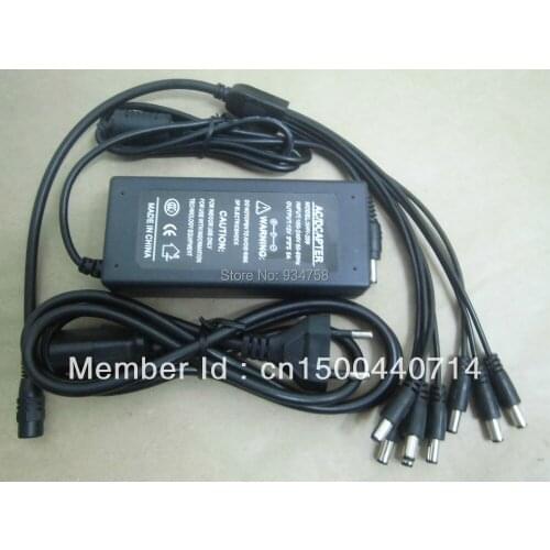 US AU UK EU 12V 5A DC Power Supply Adapter 1 to 8 Splitter Cable for CCTV Security DVR Camera Free Shipping