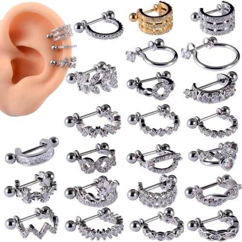 1pc Ear Tragus Cartilage Ring Stainless Steel Barbell With Cz Hoop Cartilage Cuff piercing Helix Daith Rook Lobe Earrings