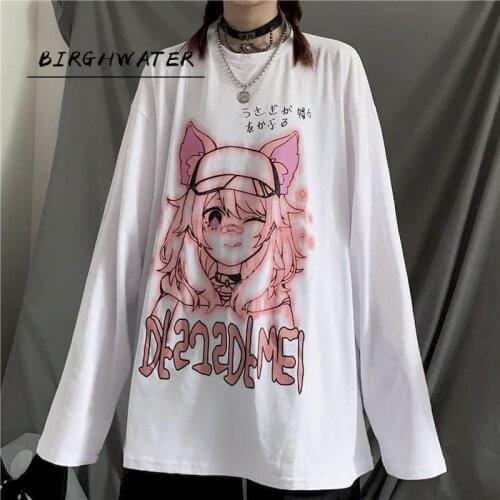 2020 Women T-shirt Autumn New Korean Student Harajuku Style Comic Girl Print Loose Long-sleeved T-shirt Female Top Trend