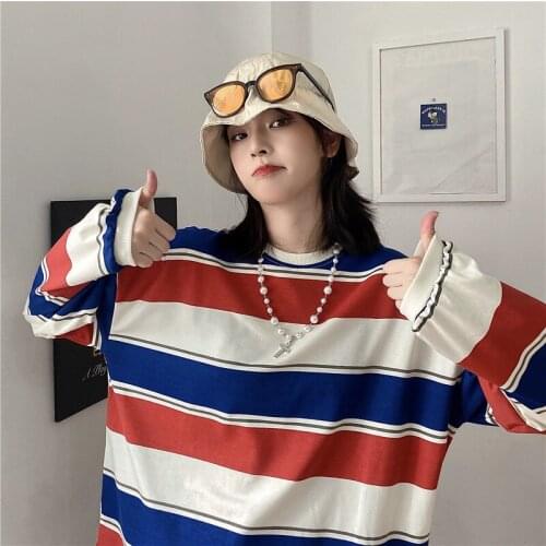 Autumn Bottomed Shirt Striped T-Shirt Women Korean Urban Kpop Emo Sweater Vintage Gothic Stripe Clothes Couple Long Sleeve Tops