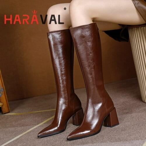 HARAVAL Women Autumn Winter Modern Boots Shoes High Heels Fashion Elegant Shoes Footwear Women Sexy White Black Brown E551L