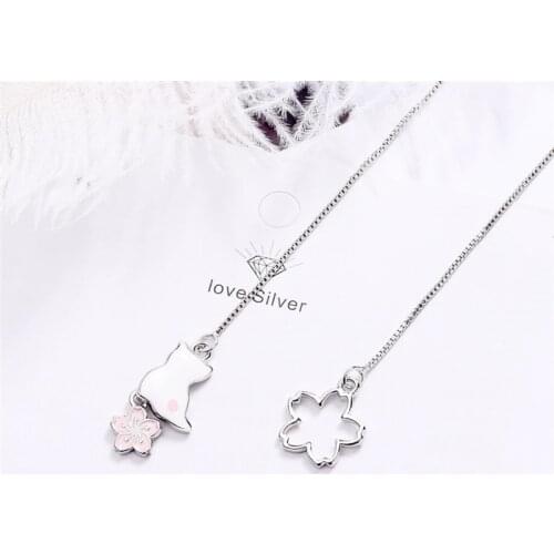 Sole Memory Long Tassel Asymmetric Cat Petals 925 Sterling Silver Fashion Female Dangle Earrings SEA784