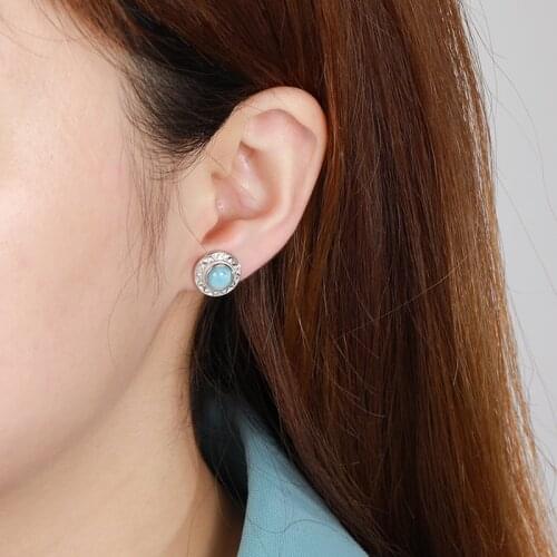 Flower Fashion Geometric Round Charm 925 Sterling Silver Jewelry Gift Classic Natural Precious Larimar Earrings for Women