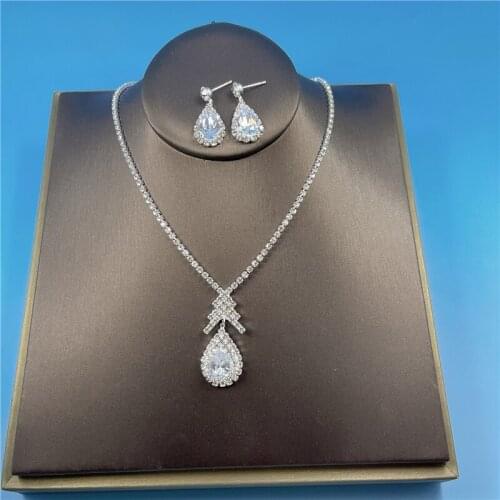 Women Necklace Earring Set Bridal Wedding Prom Jewelry Shiny Rhinestone Elegant necklace dubai exquisite jewelry sets for women