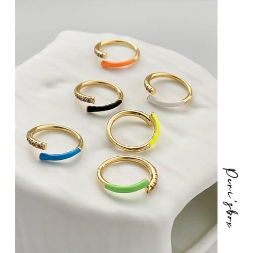 PerisBox Sparkly Zircon Enamel Candy Color Delicate Cross Open Ring For Women Simple Geometric Romantic Summer Beach Ring Gifts