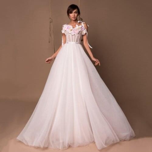 Thinyfull Handmade flower Sleeveless Wedding Dresses A Line Sweetheart Spaghetti Straps Bride Dresses Tulle Bridal Gown 2020