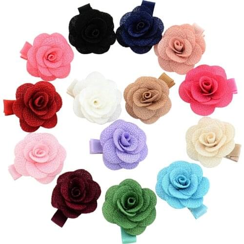 20pcs Baby Girls Rose Flower Hair clip Chiffon Floral With Ribbon Alloy Hair Clip Children Hair flowers Handmade Hair Pins