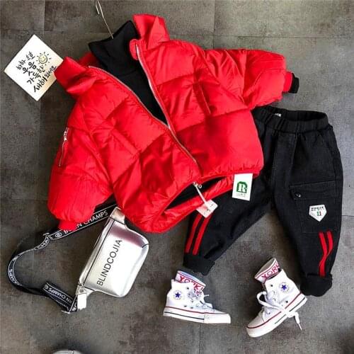 2 3 4 5 6 Y Toddler Boys Clothing Sets Winter Casual Thickened Down Jacket Long-sleeved Shirt Plus Velvet Tpants 3pcs Boys Suits