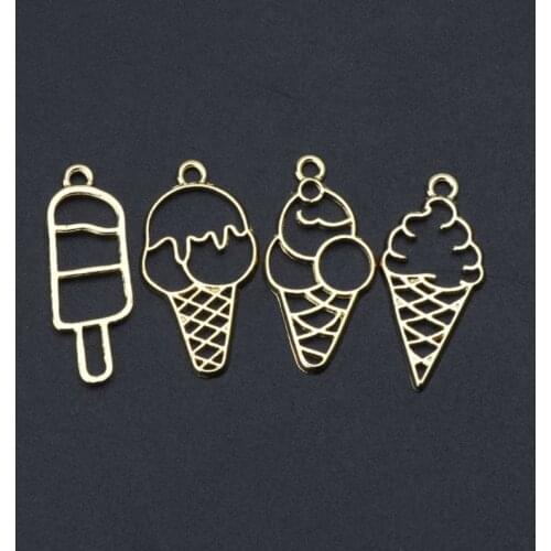 4Pcs Sweet Ice-Cream Food Metal Frames Pendant Blank Bezel UV Resin Jewelry DIY