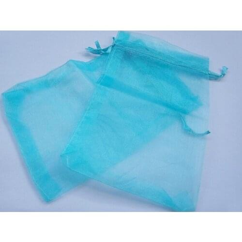 50pcs 9*12 Lake blue gift bags for jewelry/wedding/christmas/birthday Organza Bags with handles Packaging Yarn bag