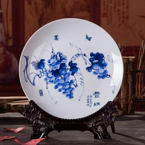 Antique Inmitation Artistic Blue and White Porcelain Decoration Plate / Dish with Printed Fruit Painting