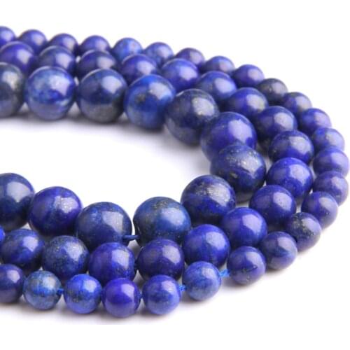 4 6 8 10 12MM Natural blue Lapis Lazuli stone beads smooth Round Lapis Lazuli spacer loose Beads For Jewelry Making bracelet diy