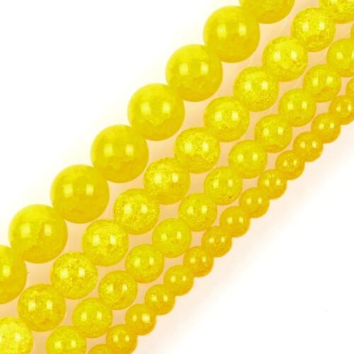15"Strand Smooth Yellow Round Cracked Crystal Stone Beads Loose Spacer Beads For Jewelry Making Bracelet Neck 6-12mm