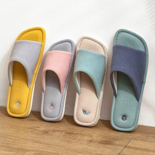 Square Head Home Fabric Indoor Open Spring and Autumn Slippers Thick Bottom Open Toe Slippers for Men and Women