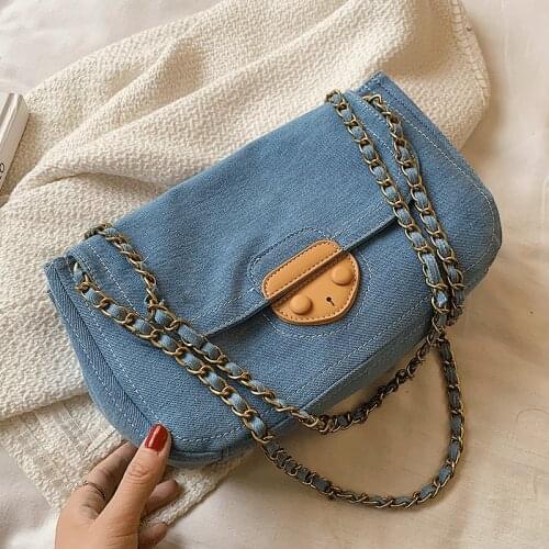 Denim Handbags Women Bags Designer Brand Female Shoulder Bag Vintage Casual Crossbody Bag Ladies Chain Flap Messenger Bags New