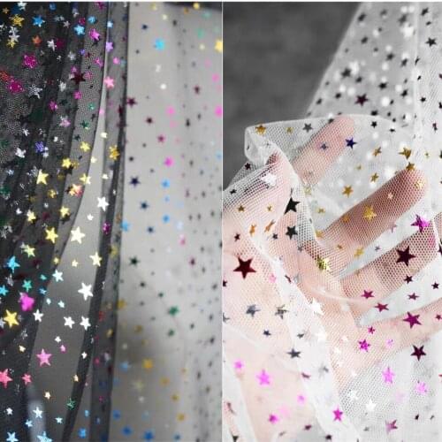 Sequined Glitter Mesh Tulle Fabric Colorful Stars Hot stamping DIY Patchwork Decor Skirt Wedding Dress Designer Fabric 50*140cm