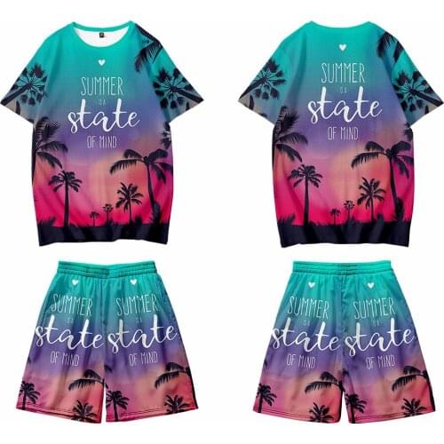 Oversized 4XL Tshirts Men Women Streetwear Summer O-neck Tees Couple Loose Hawaii T-shirt+Shorts Set