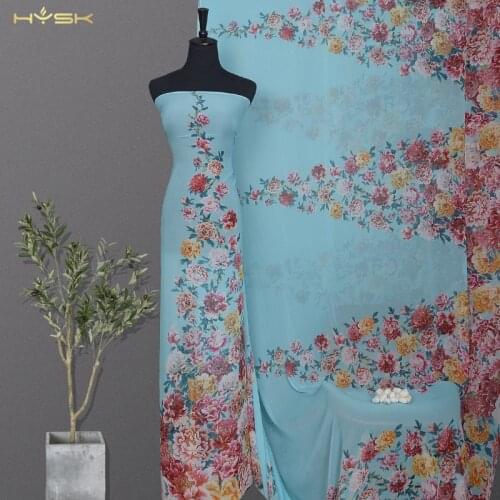 HYSK pure silk georgette fabric flower pattern rose romantic bohemian custom digital printed heavy silk chiffon for kaften Q3602