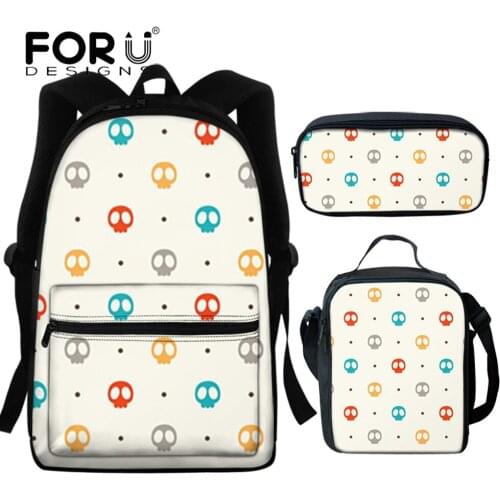 FORUDESIGNS Skull Pattern Printing School Bags Set Boys Fashion Backpack Schoolbags Casual Teenagers Daypack рюкзак женский