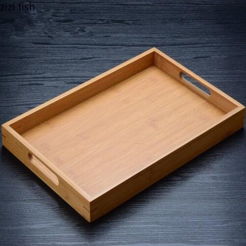Creative Bamboo Wooden Tray Rectangular Cup Tea Set Storage Tray Coffee Table Living Room Decoration Large Dinner Plate Storage