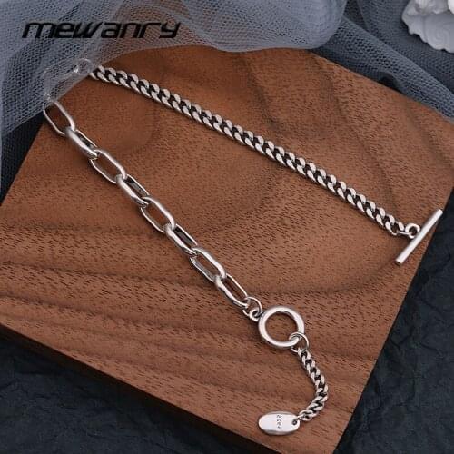 MEWANRY 925 Sterling Silver Splicing Chain Bracelets Fashion Vintage Couples Simple OT Buckle Design Thai Silver Party Jewelry