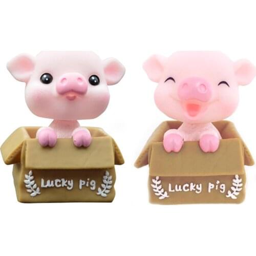Cute Decorative Shaking Head Cartoon Pig Nodding Lucky Pig Figure Toys Car Dashboard Interior Ornament Creative Car Pendant