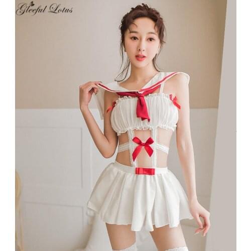 Cute White Sailor Dress Lolita Outfit Erotic Cosplay Costume School Girl Uniform Outfit Sexy Kawaii Lingerie Set Underwear Dress