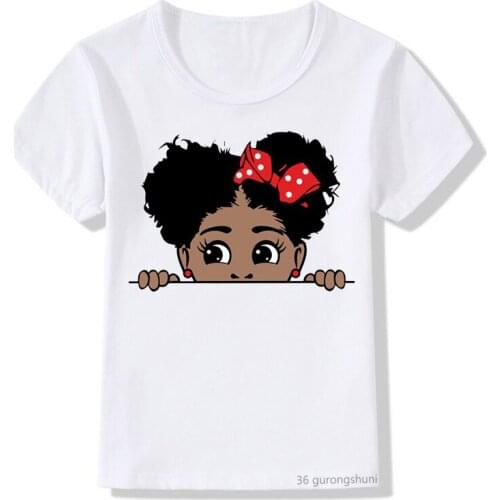 Cute Skating Afro puff princess print childrens t-shirts lovely little melanin queen blackgirl tshirt kids clothes tshirt tops