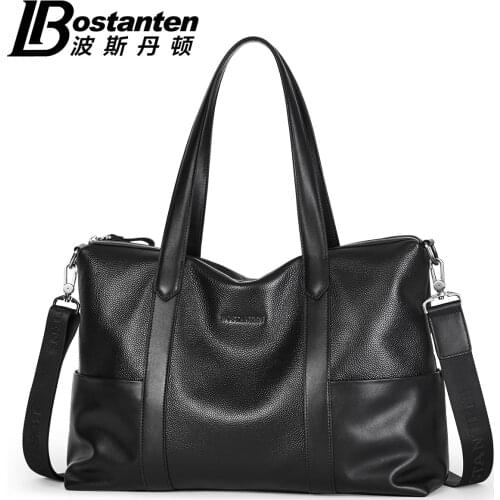 Bostanten Mens Genuine Leather Cowhide Handbags Shoulder Bag Tote Messenger Bag Zipper Fashion Male Hobos Bag for 13" Laptop