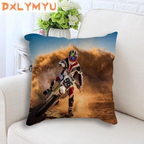 Motorcycle Sports Poster Printed Throw Pillows Cross-country Picture Linen Cushion Home Decorative Pillowcase for sofa 45x45cm