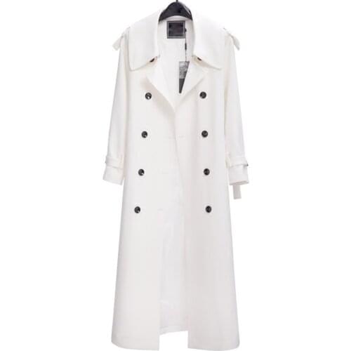 2020 Spring Autumn Casual Long White windbreaker Womens new fashion Double-breasted Slim Long Sleeve Trench Coat m607
